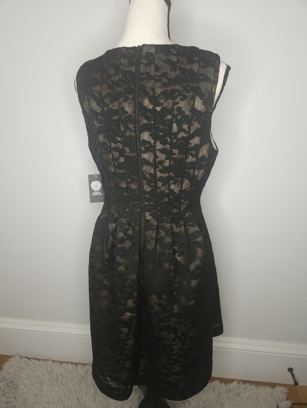 NWT Vince Camuto Black Lace Sleeveless Fit-and-Flare Dress - Picture 6 of 7